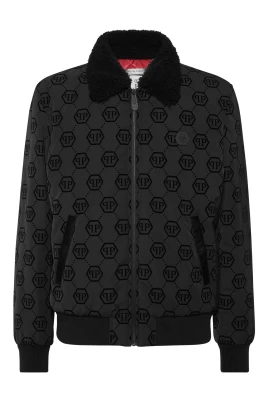 Wool Aviator Bomber med Shearlingkrage Monogram