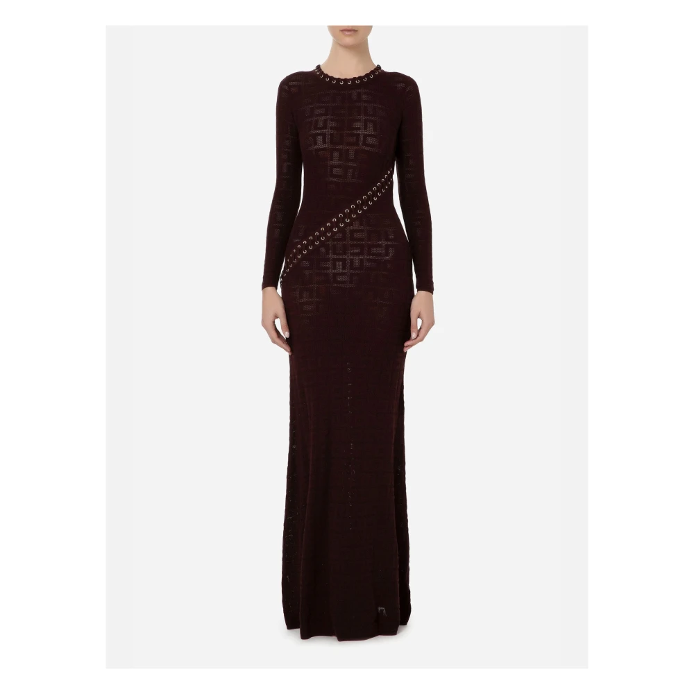 Elisabetta Franchi Red Carpet Jurk met Mesh Logo Brown Dames