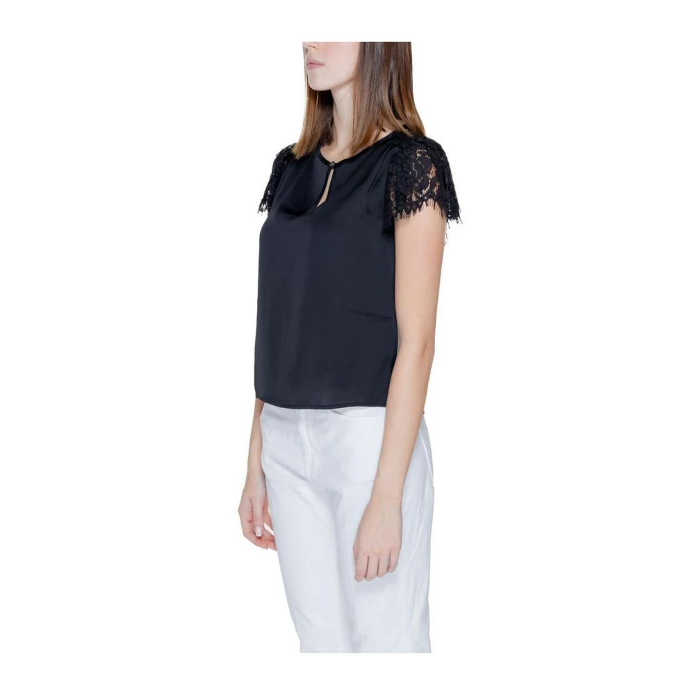 Guess Zwart Kant Korte Mouw Blouse Black Dames