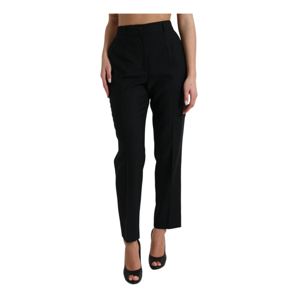 Dolce & Gabbana Zwarte Hoge Taille Wollen Broek Black Dames