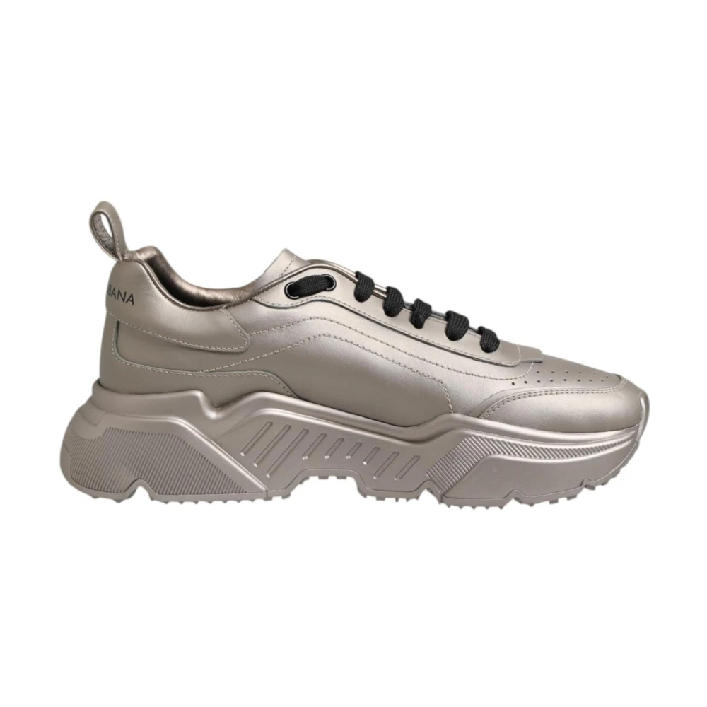 Dolce & Gabbana Men's Silver Leather Sneakers With Rubber Sole