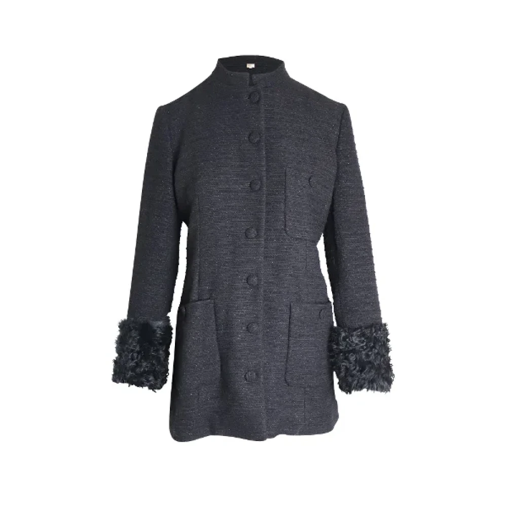 Gucci Vintage Gucci Zwarte Wol Tweed Jas Black Dames