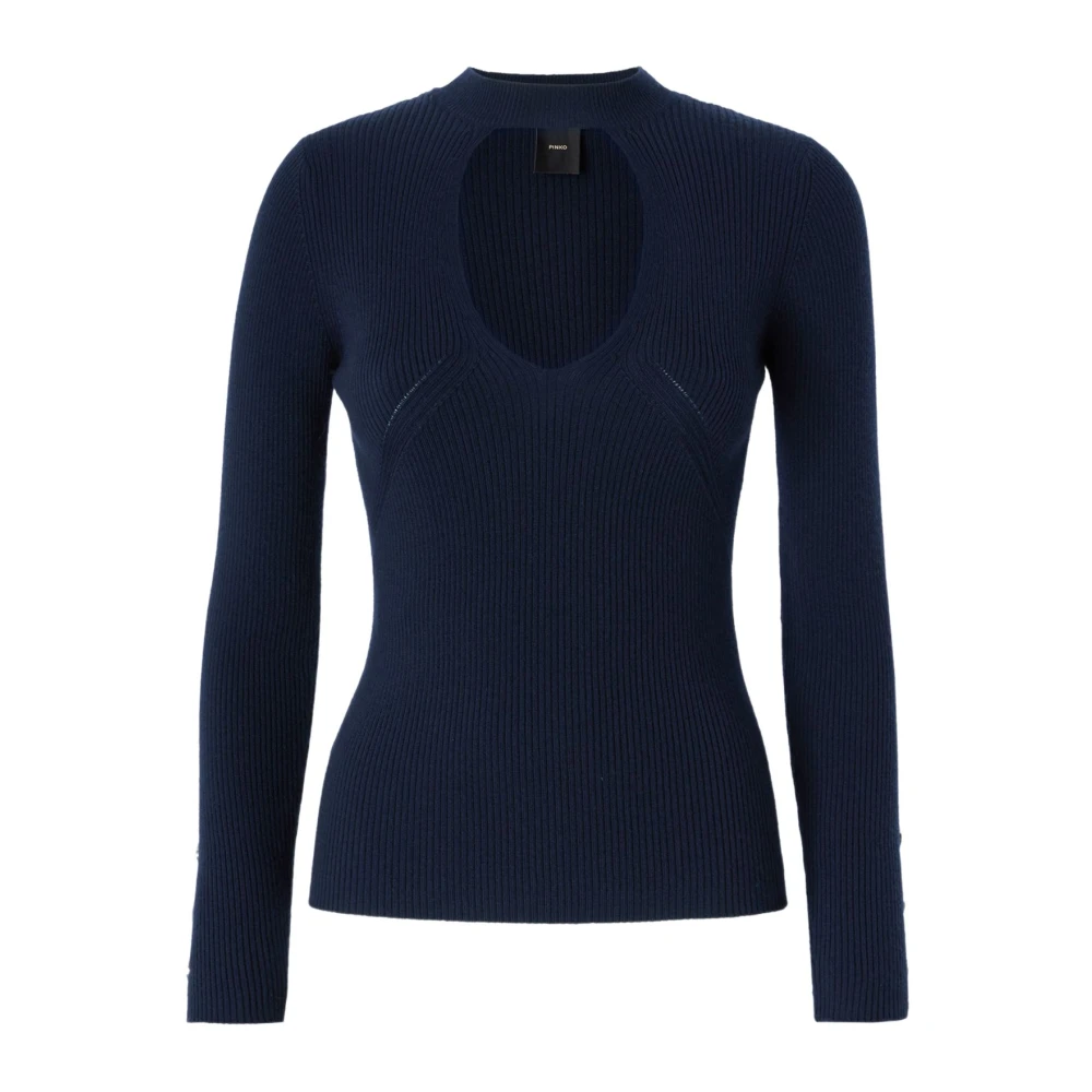 Pinko Vrouw Blauw Truien & Vesten Dames, M, Wol, Geribbelde Wollen Trui