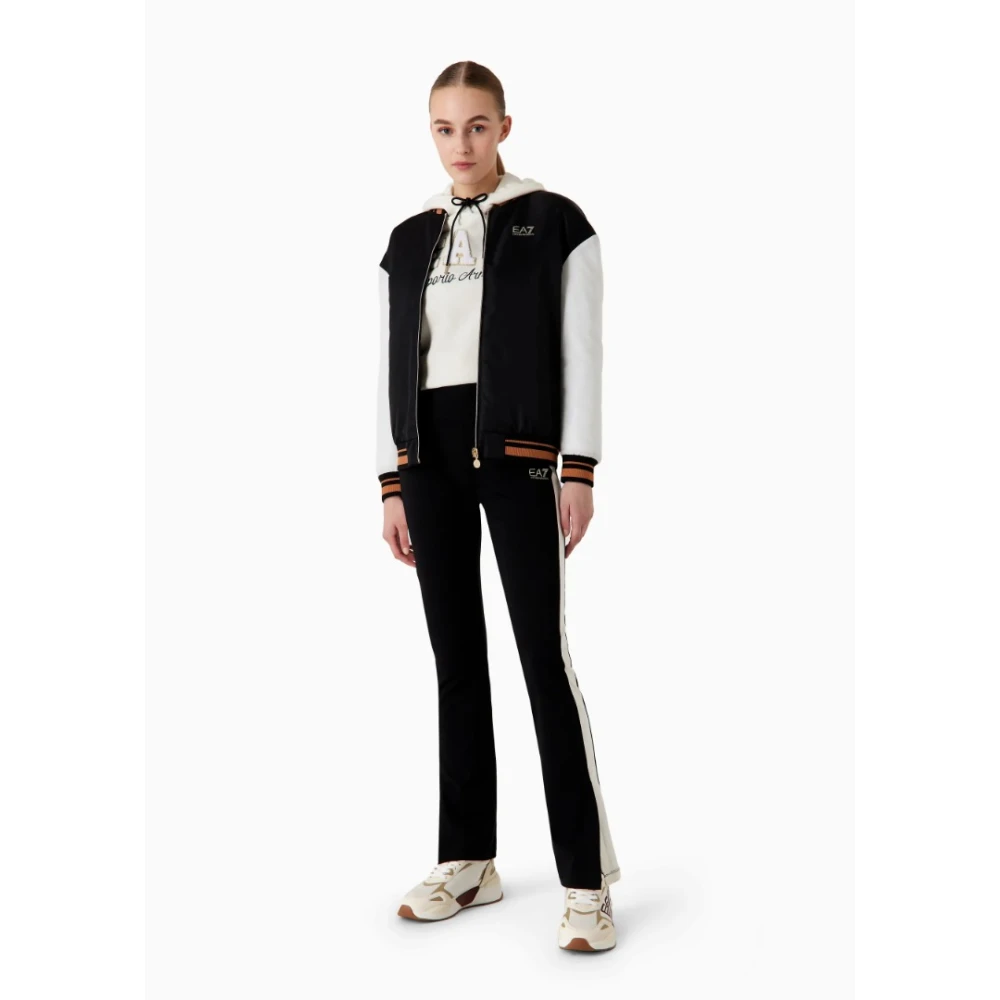 Emporio Armani EA7 Slim Fit Katoenen Broek met College Sweatshirt Stijl Black Dames