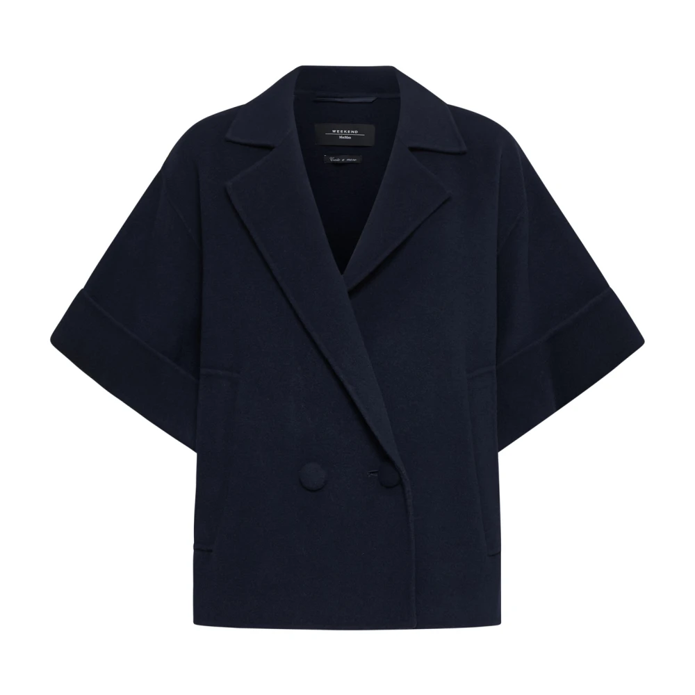Max Mara Weekend Navy Blue Wollen Jas Blue Dames