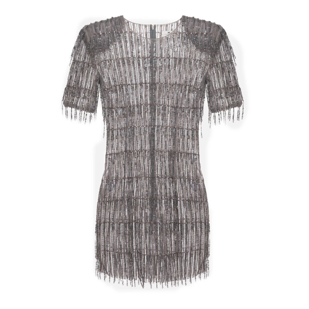 Elisabetta Franchi Handgeborduurde tule minijurk met pailletten Gray Dames