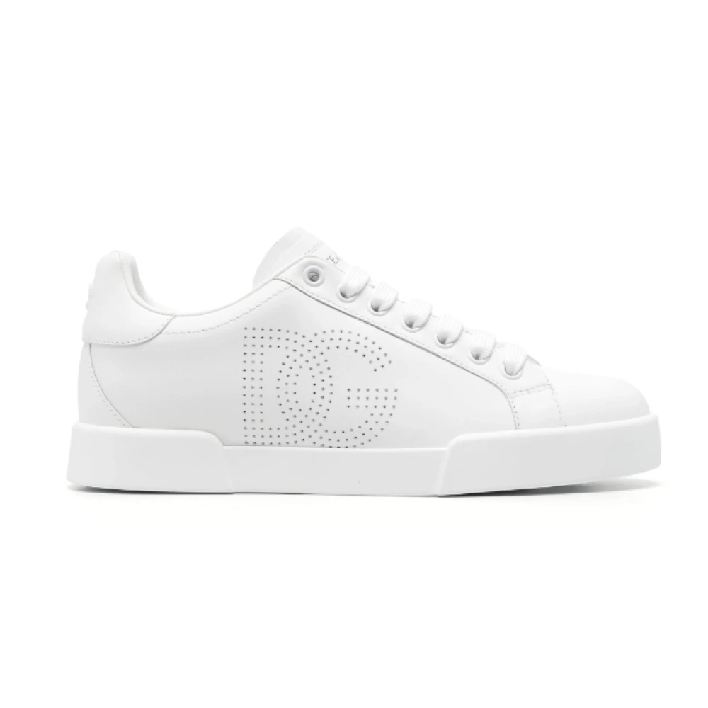 Dolce & Gabbana Witte Geperforeerde Logo Leren Sneakers Dames Schoenen