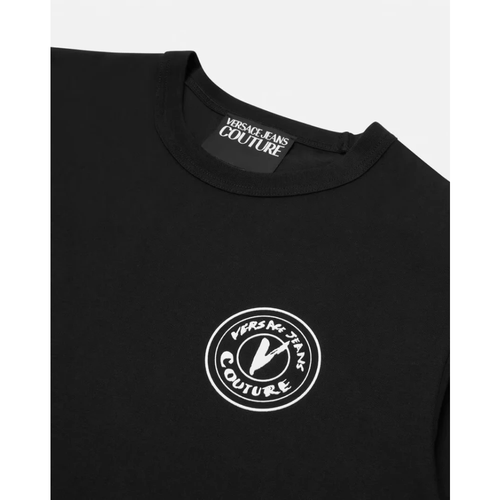 Versace Jeans Couture Seizoens Tee met V-Embleem Print Black Heren