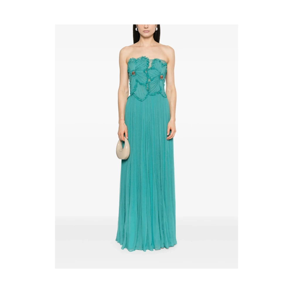 Costarellos Zeegroene Gerimpelde Vierkante Hals Jurk Green Dames