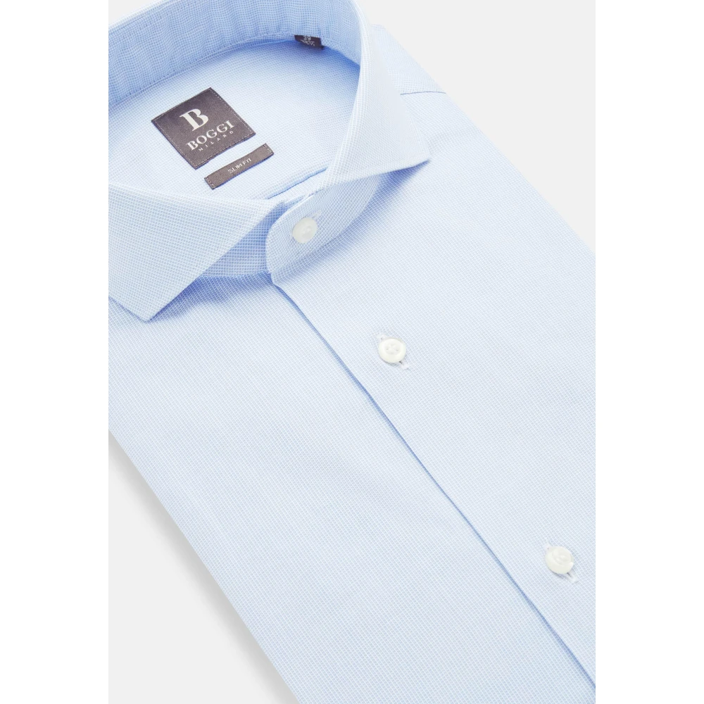 Boggi Milano Slim Fit Katoenen Dobby Overhemd Blue Heren