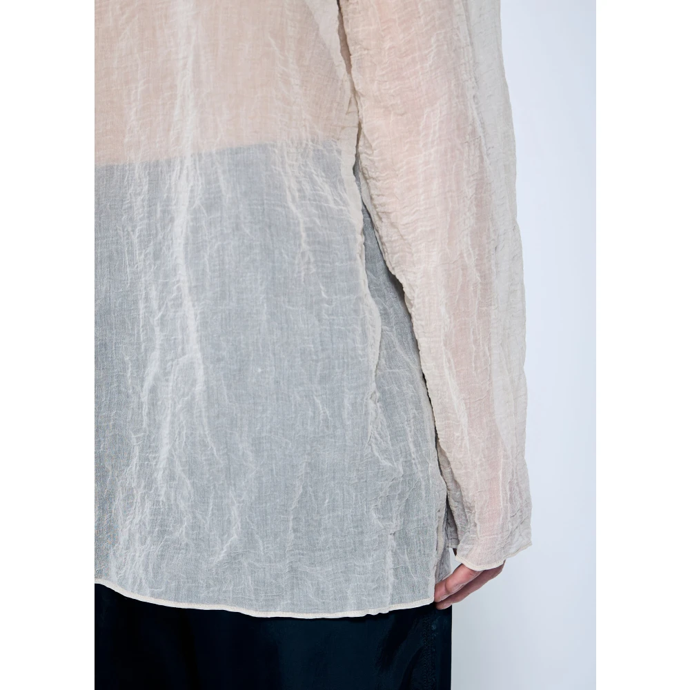 Dries Van Noten Gekreukte Lichtgewicht Crewneck Shirt Beige Heren