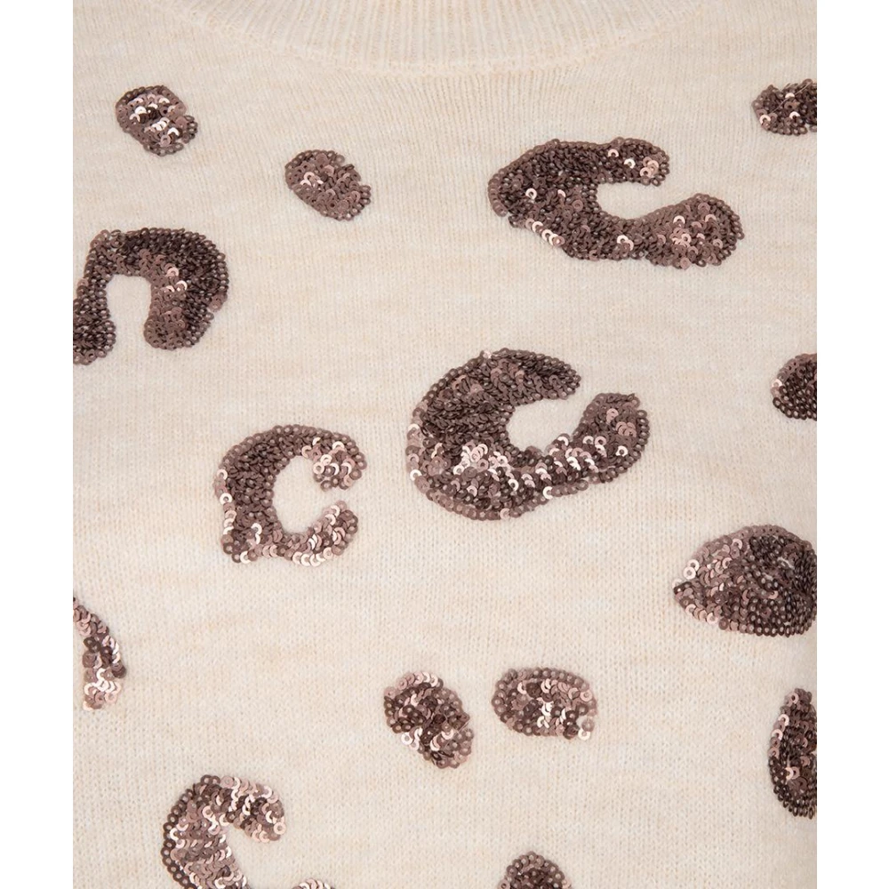 Esqualo Dieren Paillet Pullover Trui Beige Dames