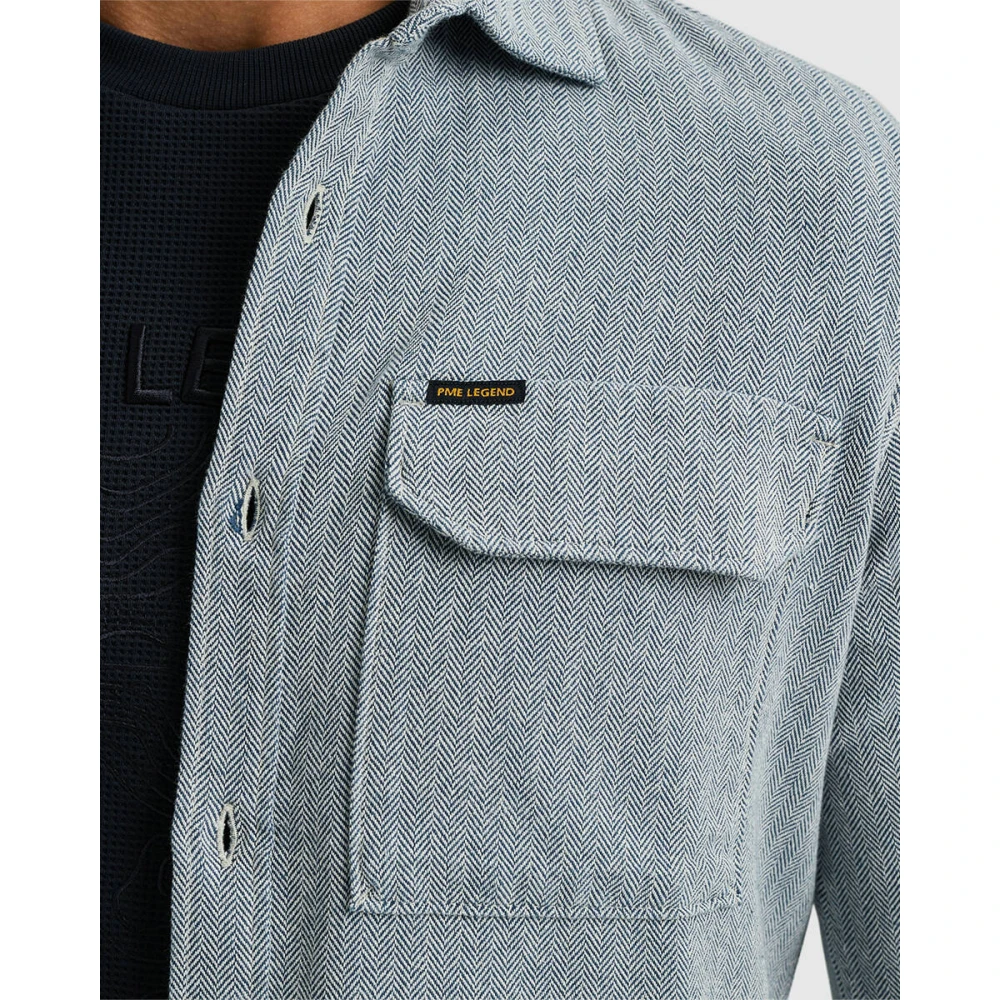 PME Legend Flanel Herringbo Lange Mouw Shirt Blue Heren
