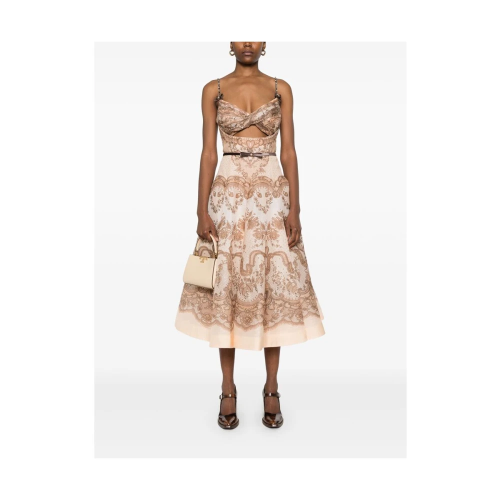 Zimmermann Bloemenkanten Jurk met Kristalversiering Beige Dames