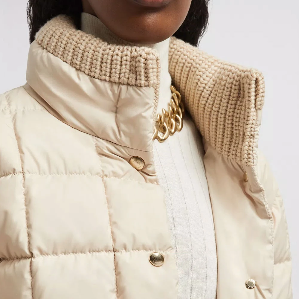 Moncler Korte donsjas met gebreide kraag Beige Dames