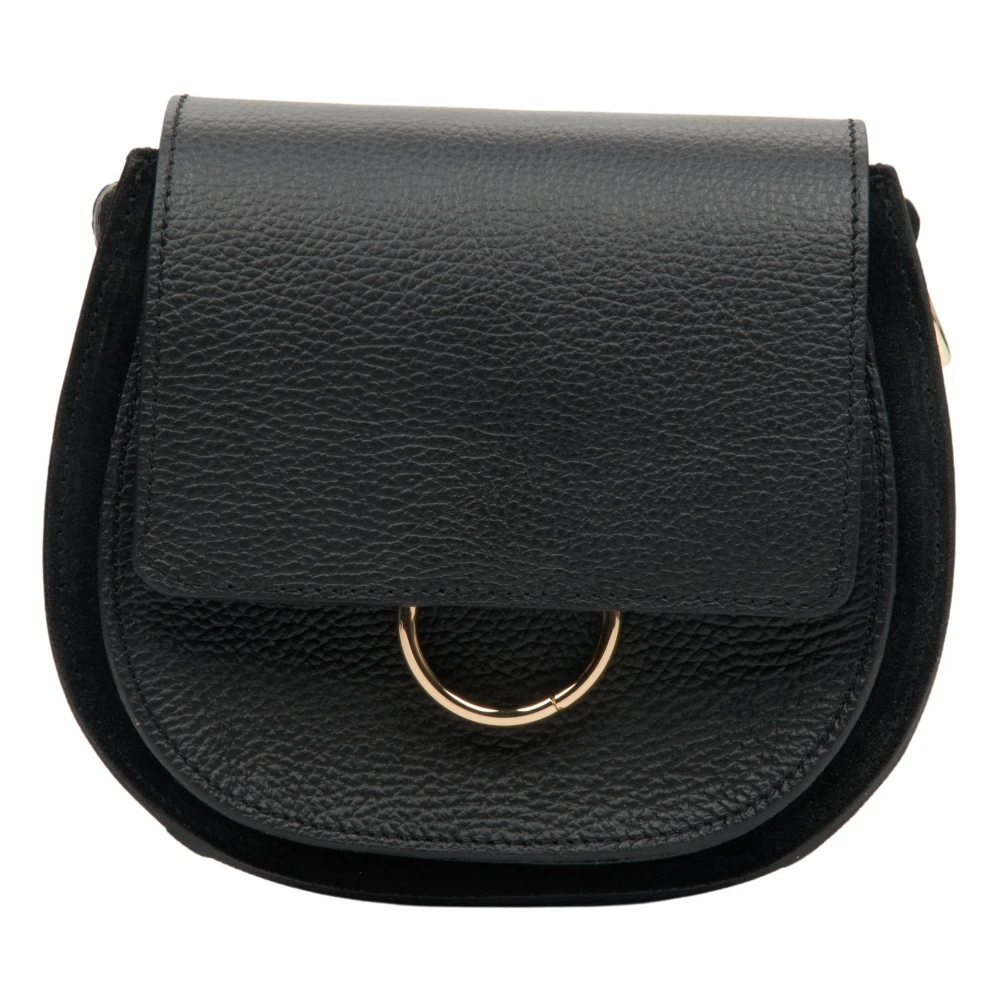 Estro Zwarte leren crossbody tas Black Dames