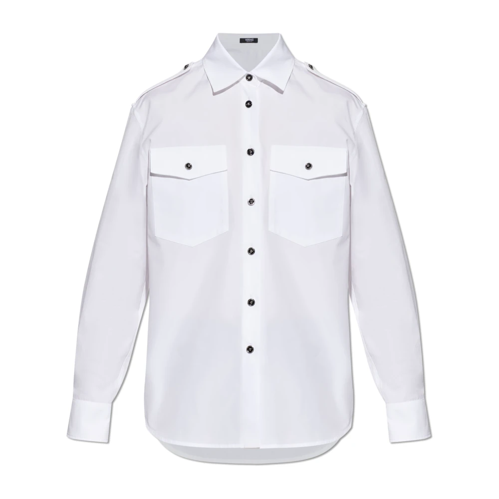 Versace Women's White Shirts, M, Cotton-Poplin Regular Shirt