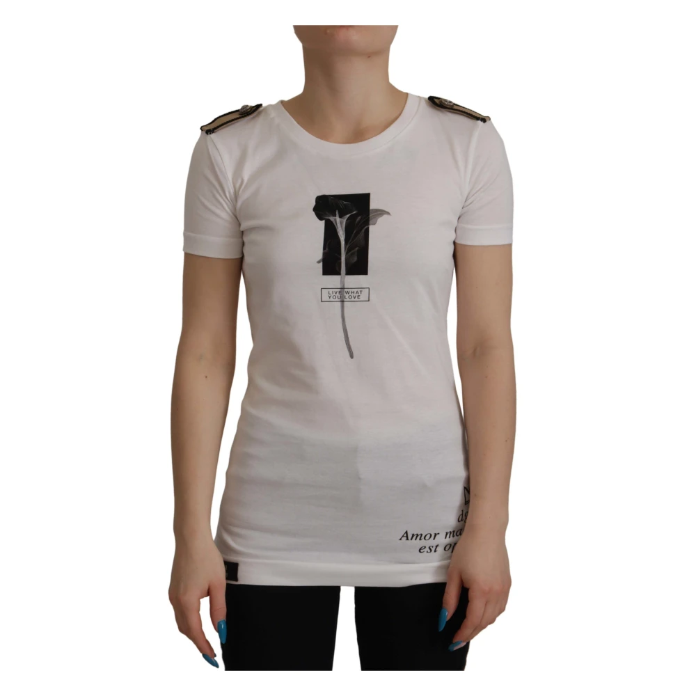 Dolce & Gabbana Women's White Elegant Floral Cotton T-Shirt With Round Neck - T-Shirts - Xs - Tops