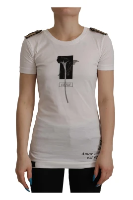 Elegant blommig bomullst-shirt med rund hals