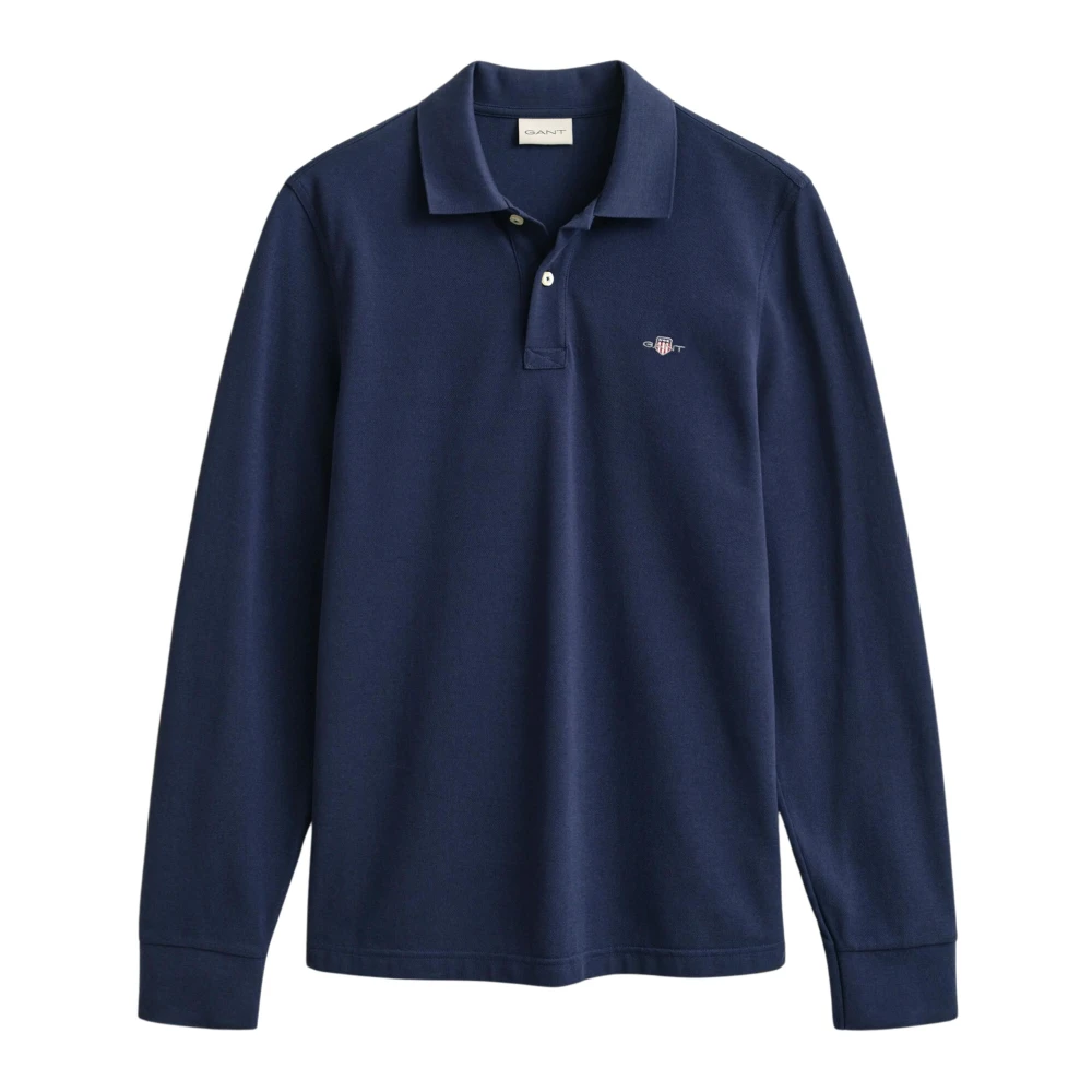 Hemden Gant Herren Evening Blue Shield Regular Fit Longsleeve Poloshirt Einfarbig - Bild 15