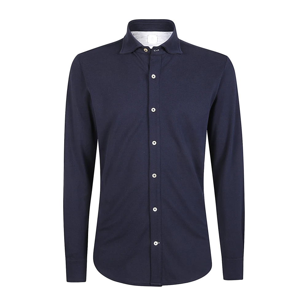 Eleventy Piqué Katoenen Jersey Shirt Blue Heren