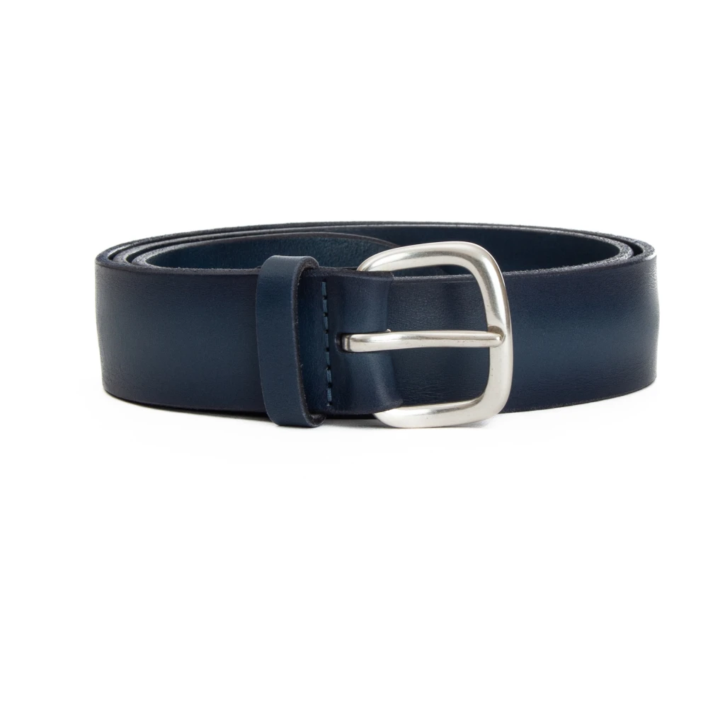 Orciani Denim Leren Riem Zilveren Gesp Blue Heren