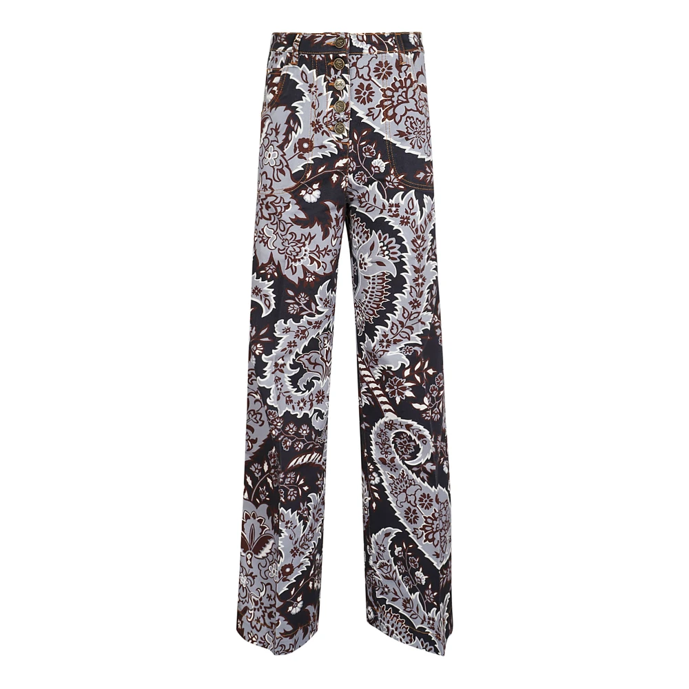 ETRO Bloemig Wijd Uitlopend Katoen Jacquard Denim Jeans Multicolor Dames