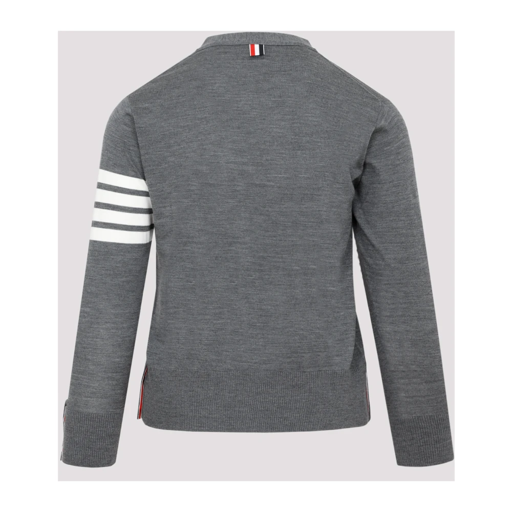 Thom Browne Grijze Wol V-hals Cardigan Sweater Gray Heren