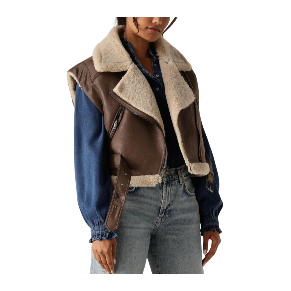 Summum Woman Bruine Leren Blazer Gilet Lammy Brown Dames