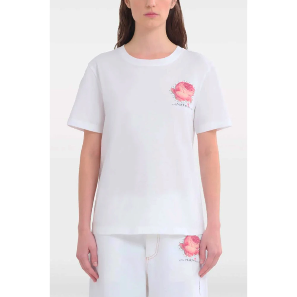 Marni Witte Bloem Applicatie Katoenen T-shirt White Dames