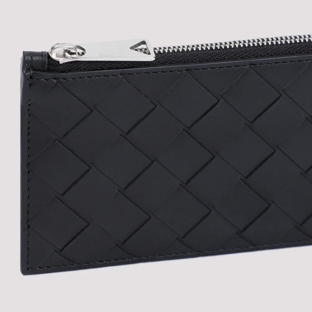 Bottega Veneta Zwart Zilver Intreccio Kaarthouder Black Heren