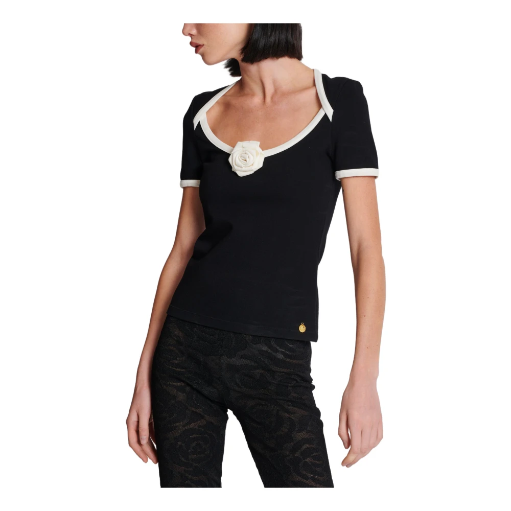 Balmain T-shirt met rozen detail Black Dames