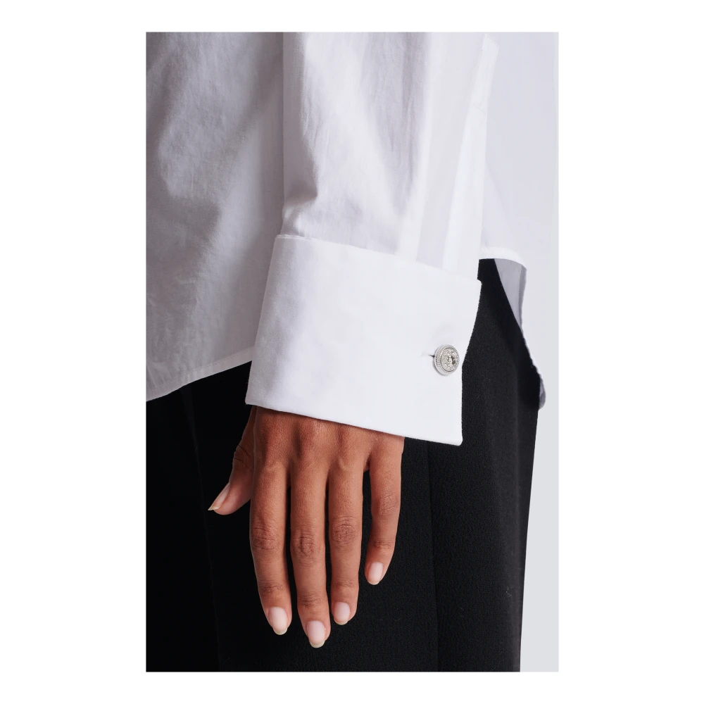 Balmain Poplin Blouse met Juweelknoop White Dames
