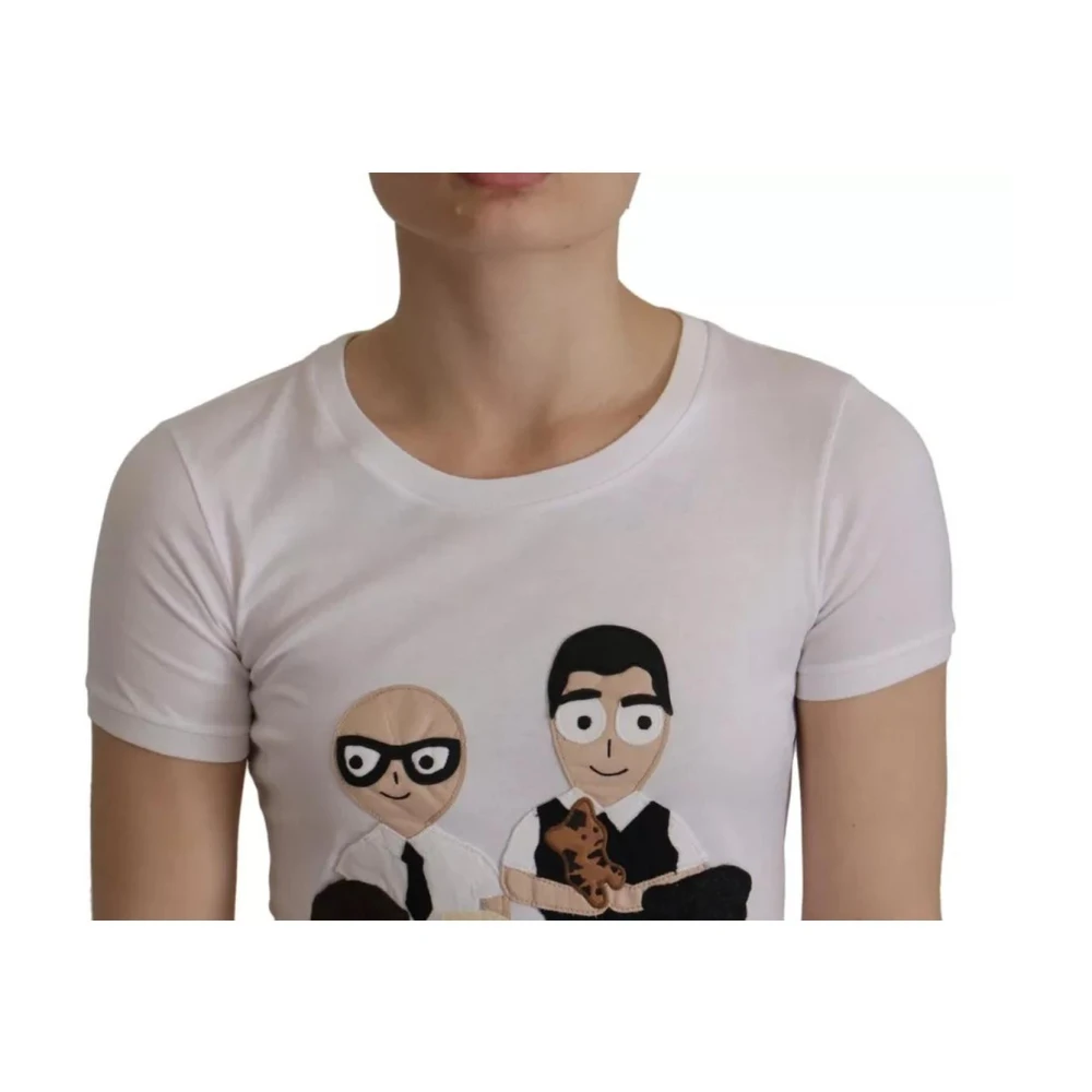 Dolce & Gabbana Witte Katoenen T-shirt met DGFamily Patch White Dames