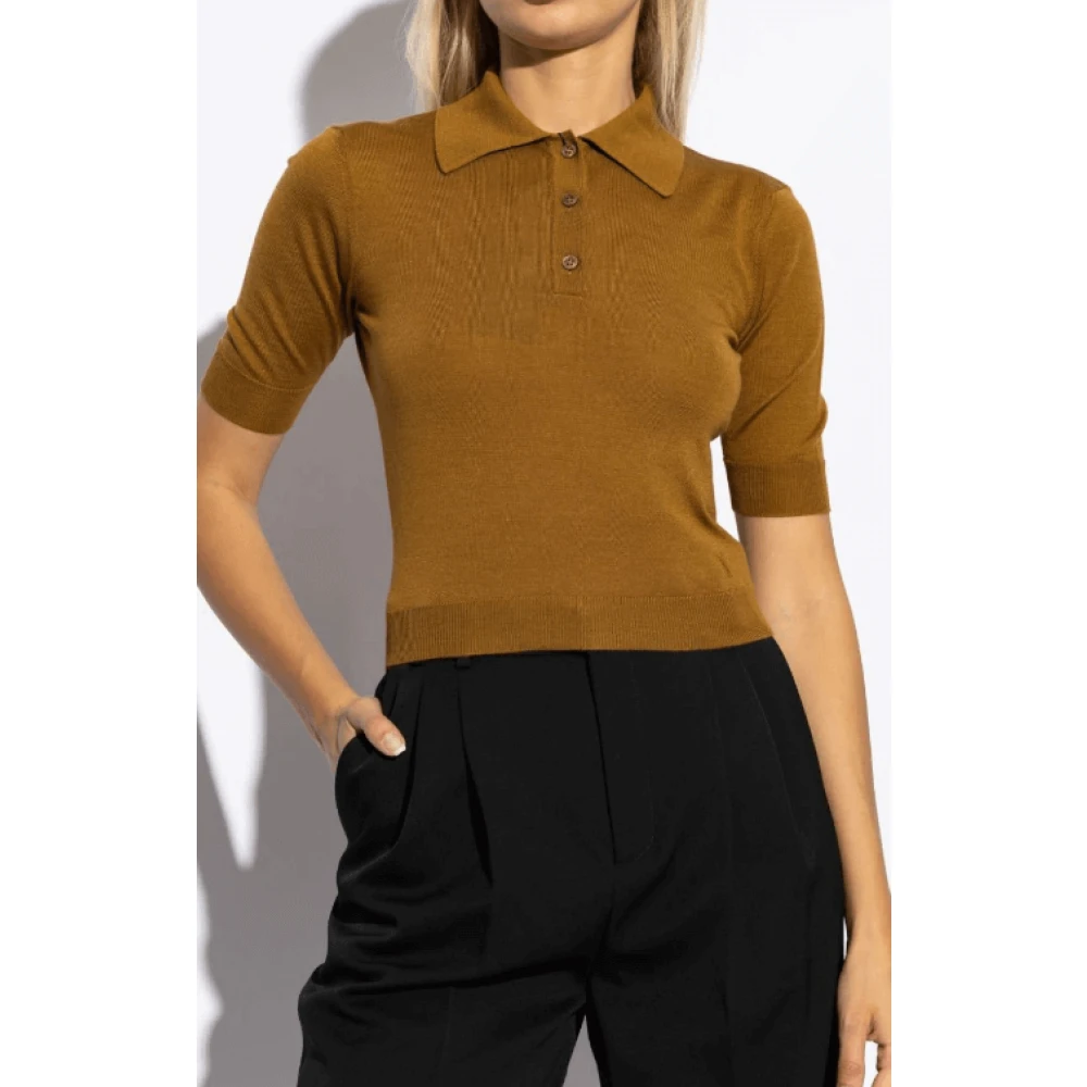 Saint Laurent Bruin Gebreid Poloshirt Brown Dames