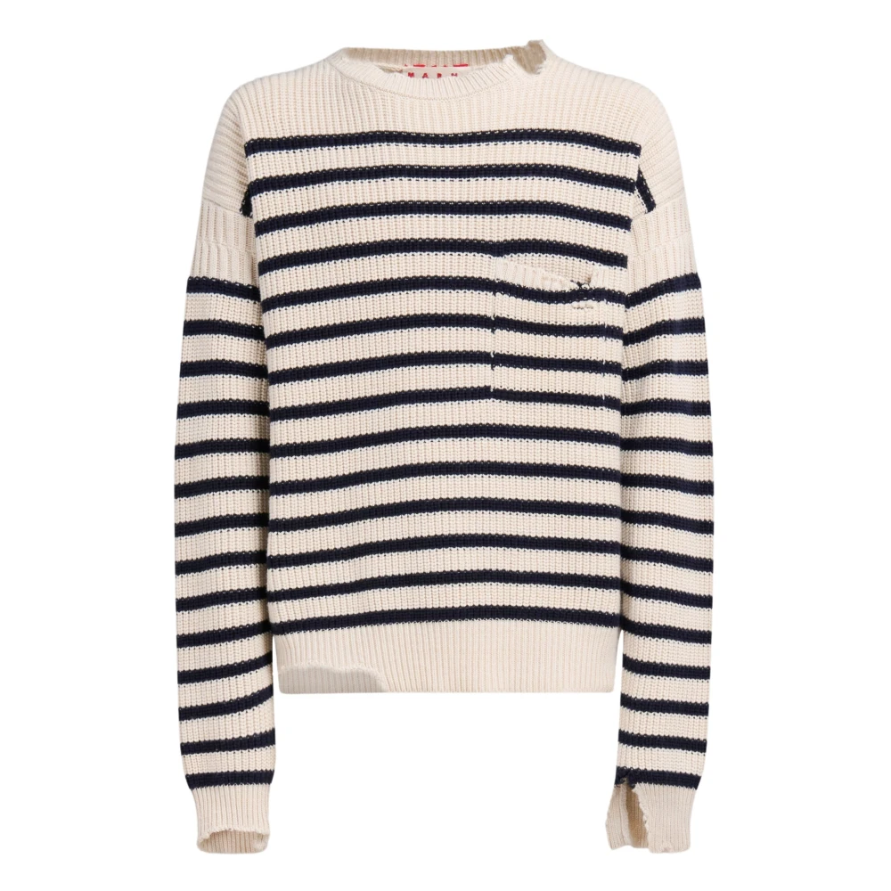 Marni Men's Beige Wool And Cotton Striped Fisherman Jumper - Round-Neck Knitwear - Xl - Knitwear