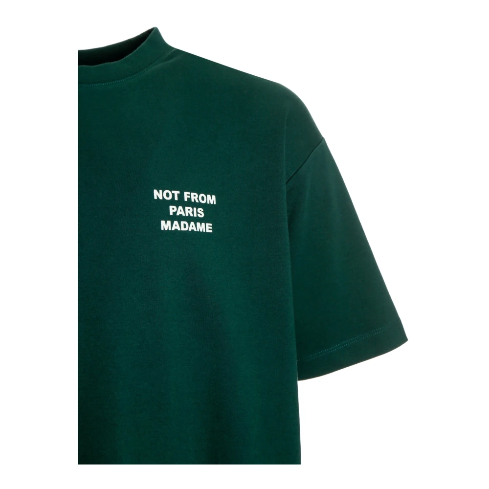 Drole de Monsieur Slogan T-shirt met geribbelde halslijn Green Heren