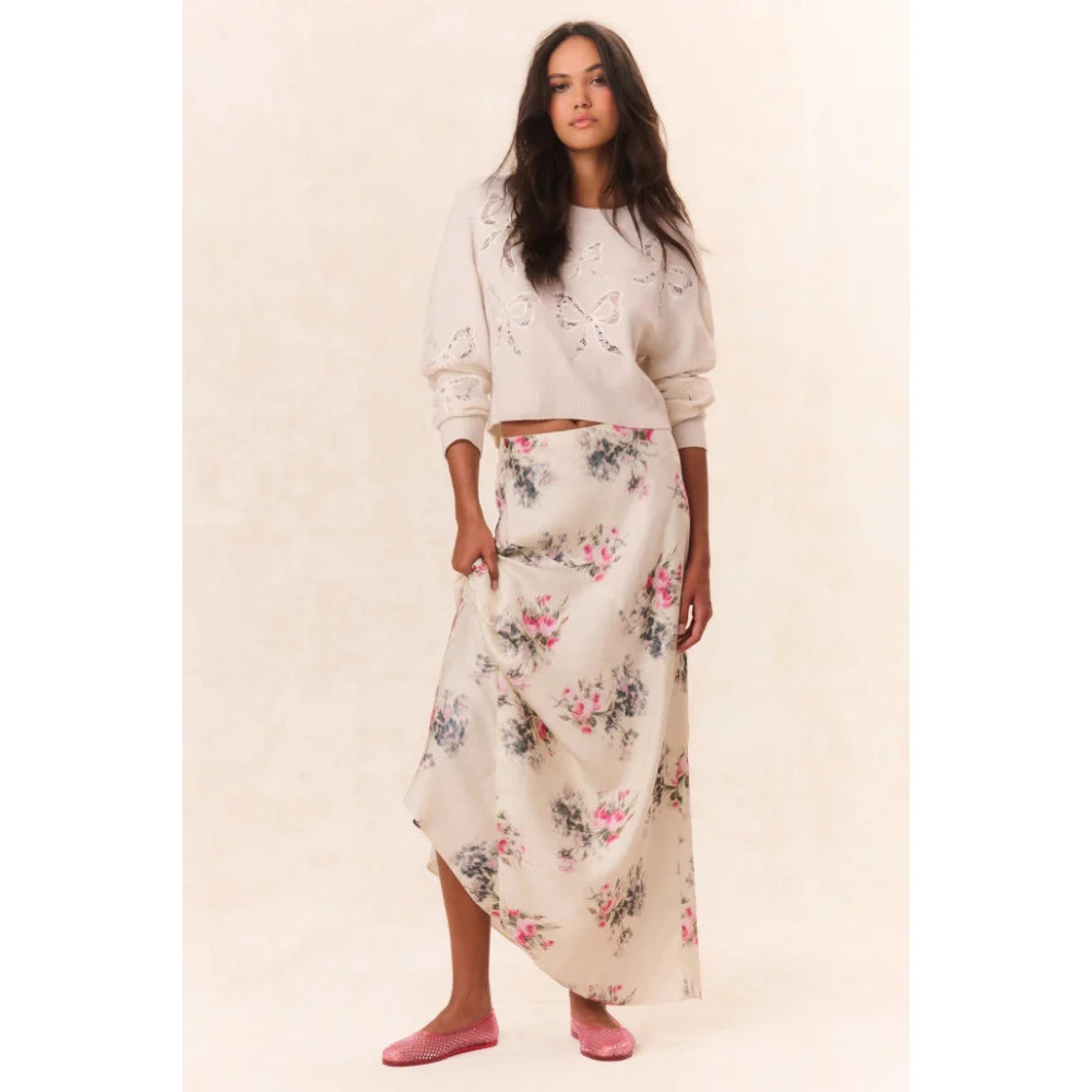 Loveshackfancy Bloemen Zijden Maxi Rok Beige Dames