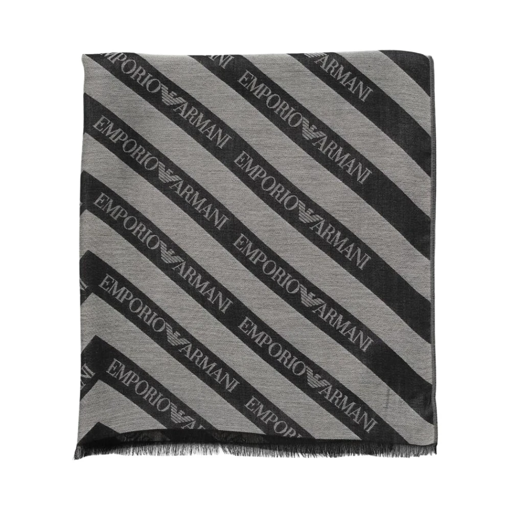 Emporio Armani Men's Striped Logo Print Scarf