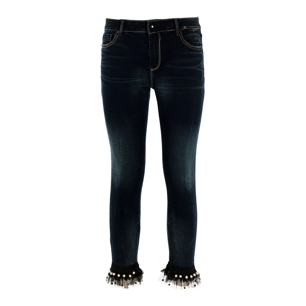 Fracomina Dames Skinny Jeans met Juweelversieringen Blue Dames