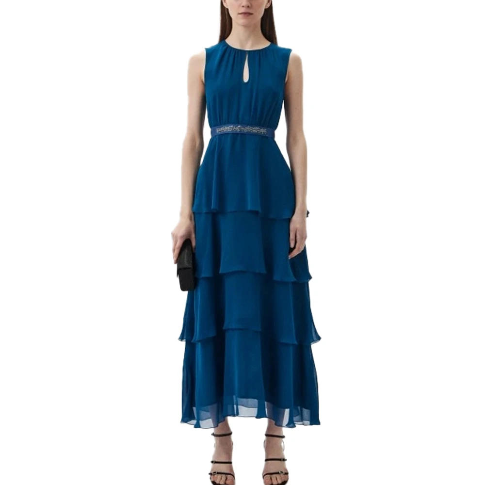 Pennyblack Georgette Lange Jurk met Gerimpelde Rok Blue Dames