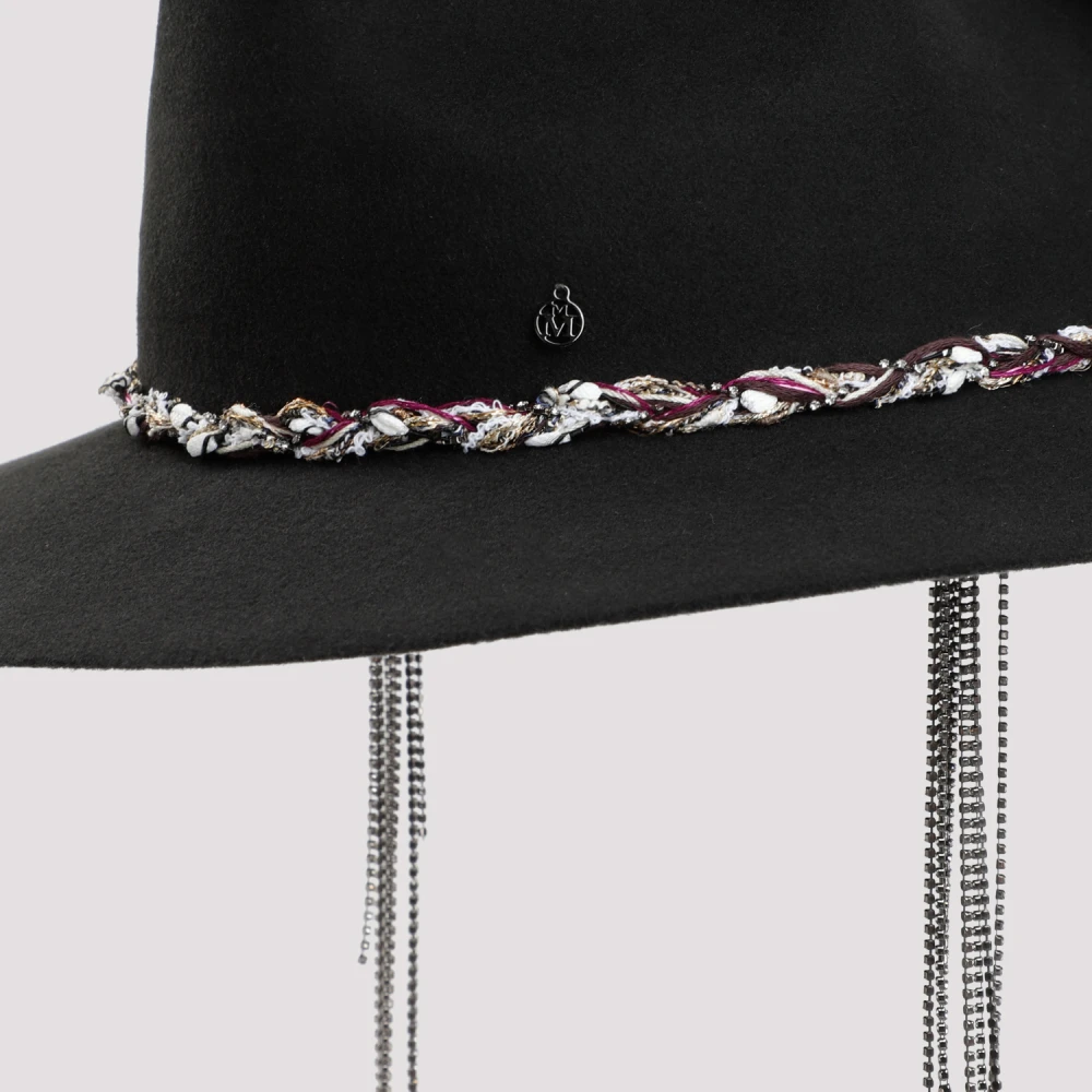 Maison Michel Zwarte wollen Fedora hoed met Tweed Braid Black Dames