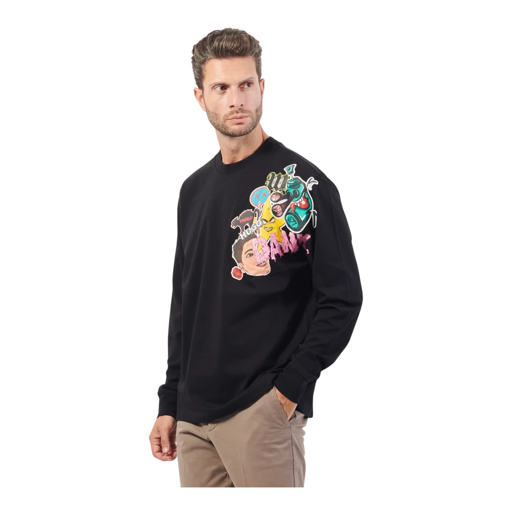 Hugo Boss Zwarte katoenen T-shirt met lange mouwen Black Heren