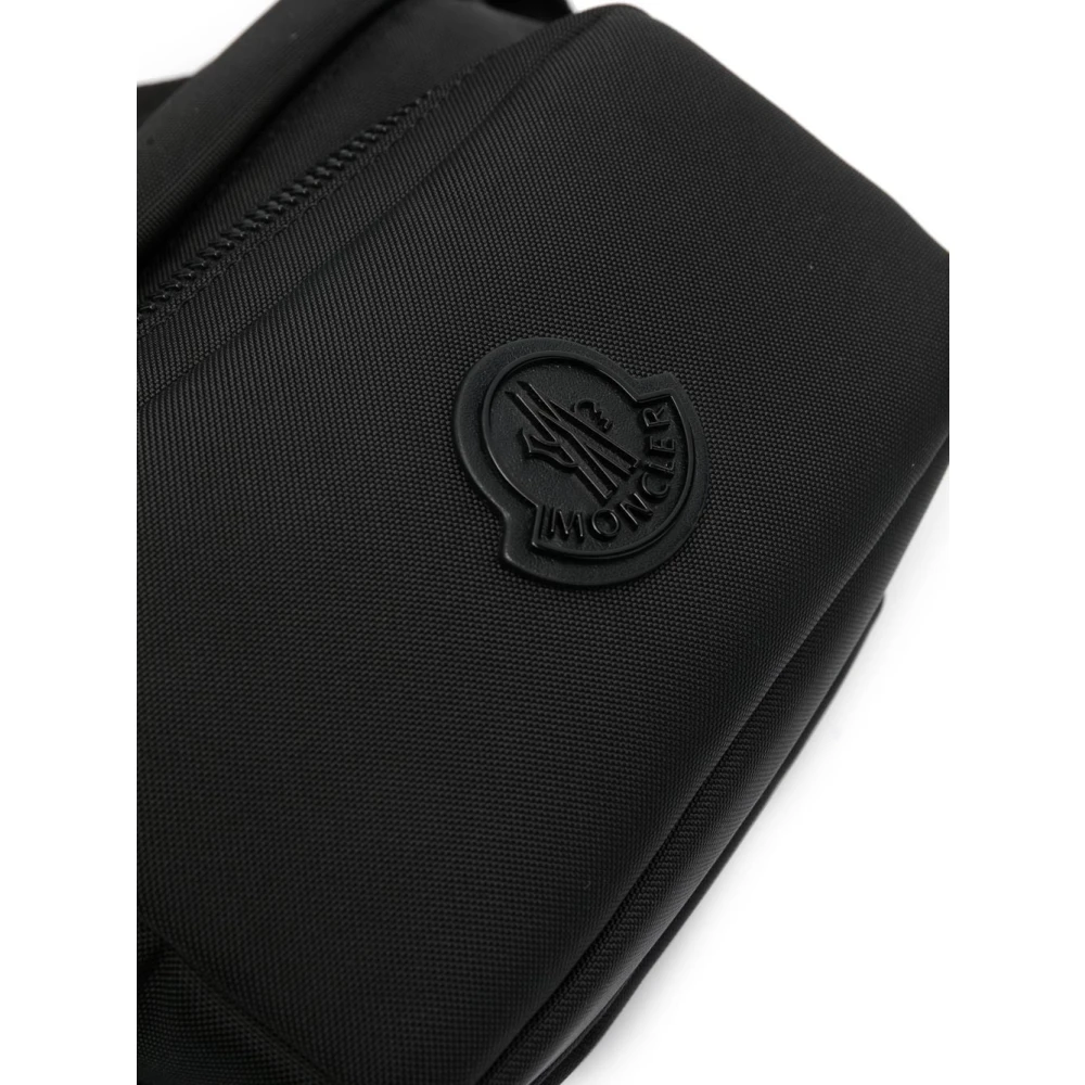 Moncler Zwarte Leren Waterdichte Tas met Logo Black Unisex