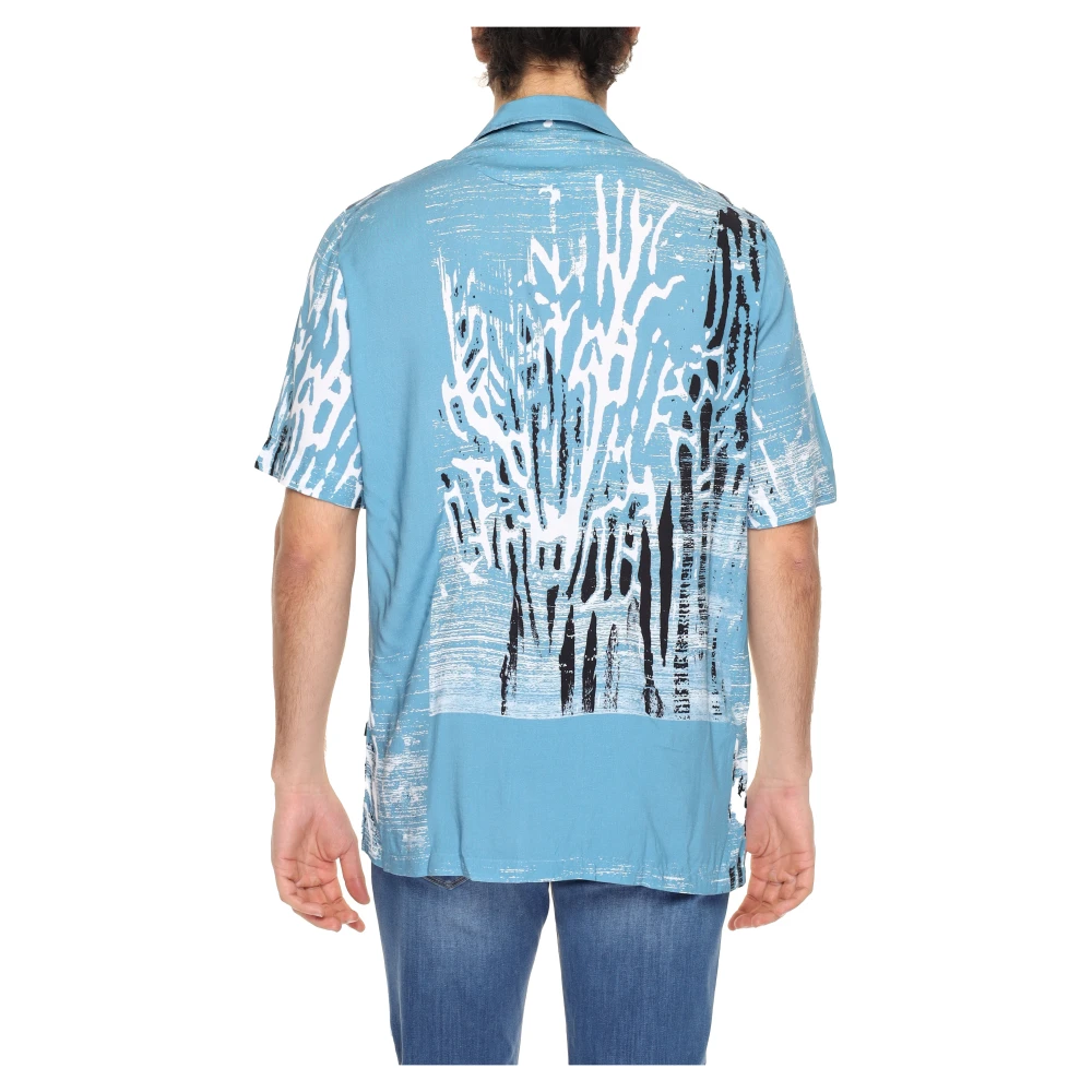 Boss Blauw Bedrukt Kortemouw Overhemd Blue Heren