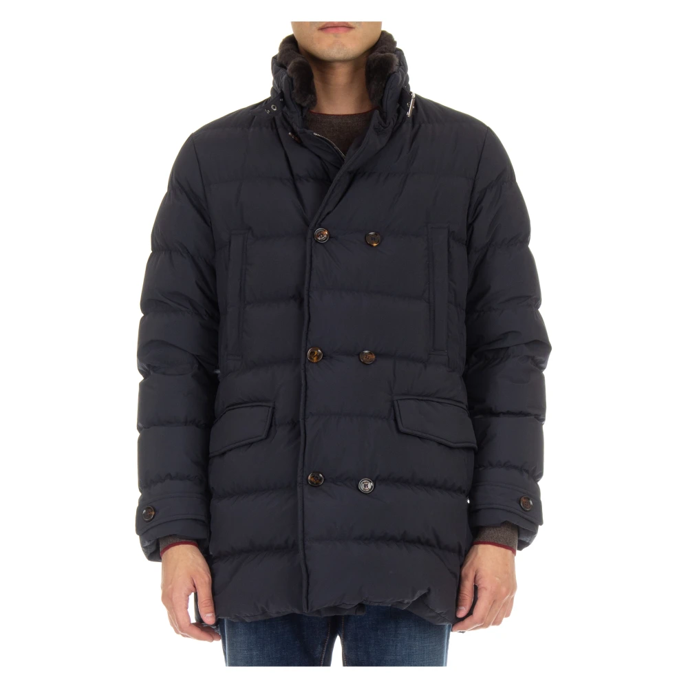 Moorer Mannelijk Blauw E Jas Met Afneembare Capuchon