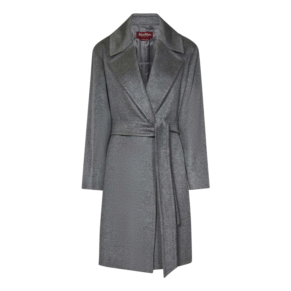 Max Mara Kasjmier Grijze Jas met Brede Revers Gray Dames