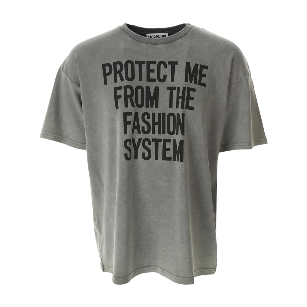 Moschino Mode Systeem Print Protect Me T-Shirt Gray Heren