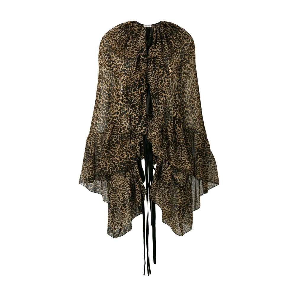 Saint Laurent Dierenprint Wollen Cape Brown Dames