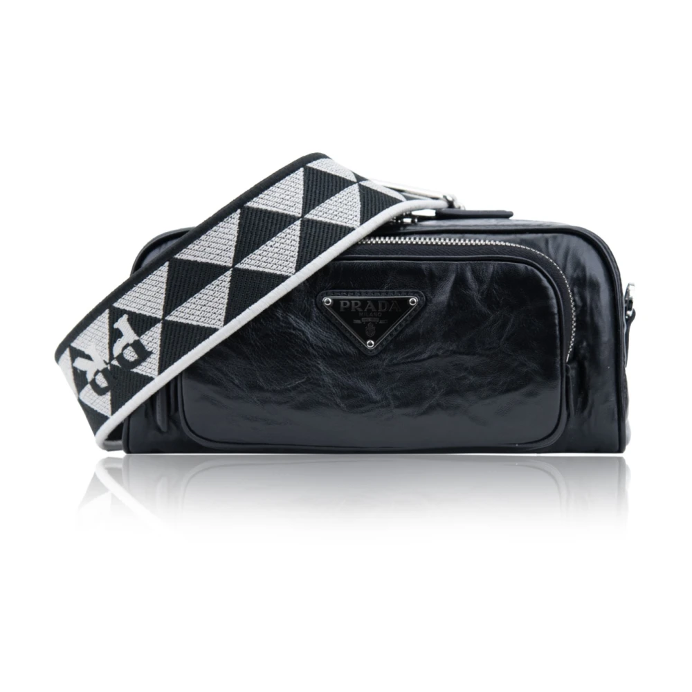 Prada Leren Schoudertas met Rits Black Dames